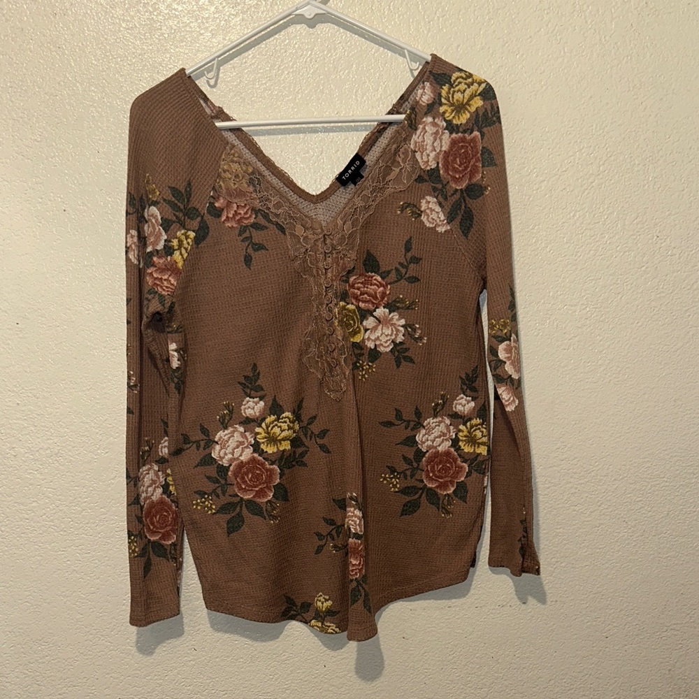 Torrid Brown Floral Lace Top